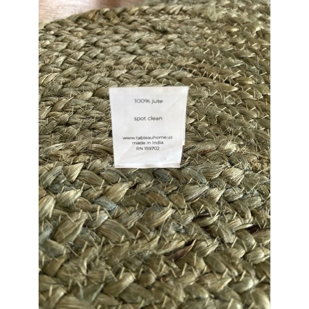 Set of 5 - Braided Jute Placemats   16” Round  Green Country Farm Cabin Natural